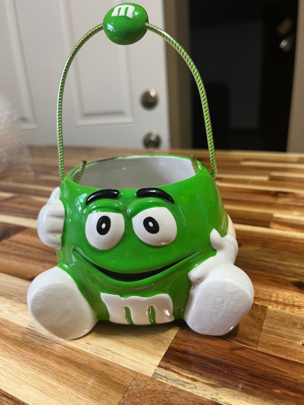 Green M&M Ceramic Candy Container